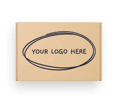 Mock-up of a box with hand-drawn and encircled text, "Your logo here"