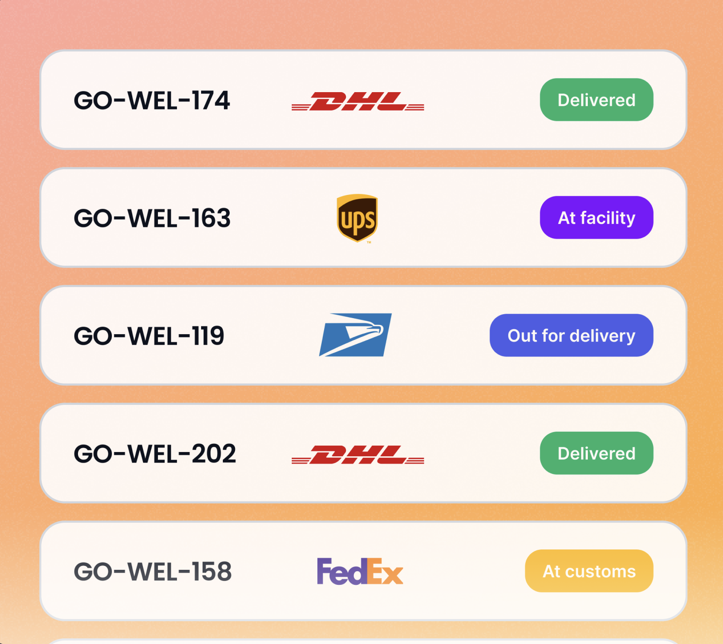 Photograph of a secltion of pack delivery status notifications